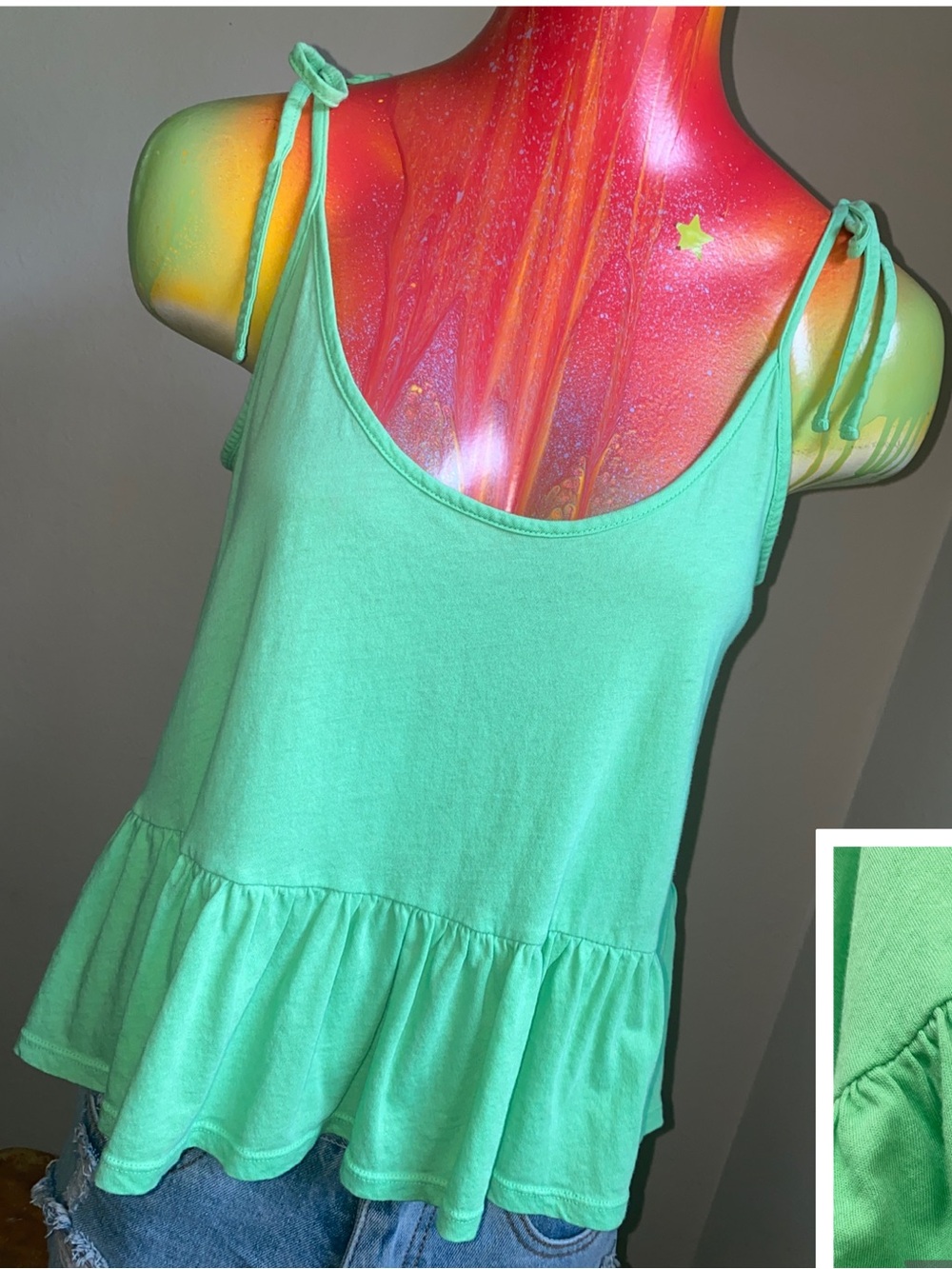 bobi Bright Mint Tie-Shoulder Peplum Tank